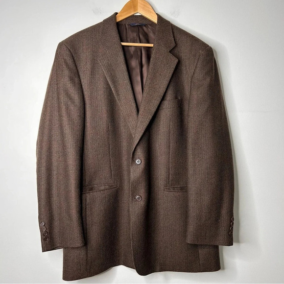 Brooks Brothers 346 Brown Tweed Blazer Sports Jacket Men’s 46L Double Button - Picture 1 of 8